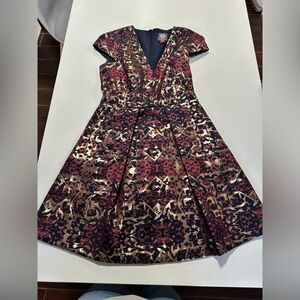 Vince Camuto Black and Gold Patterned Dress